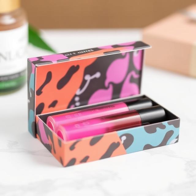 Custom lip gloss boxes from PackagingVista featuring fully customizable cosmetic packaging designed for branding